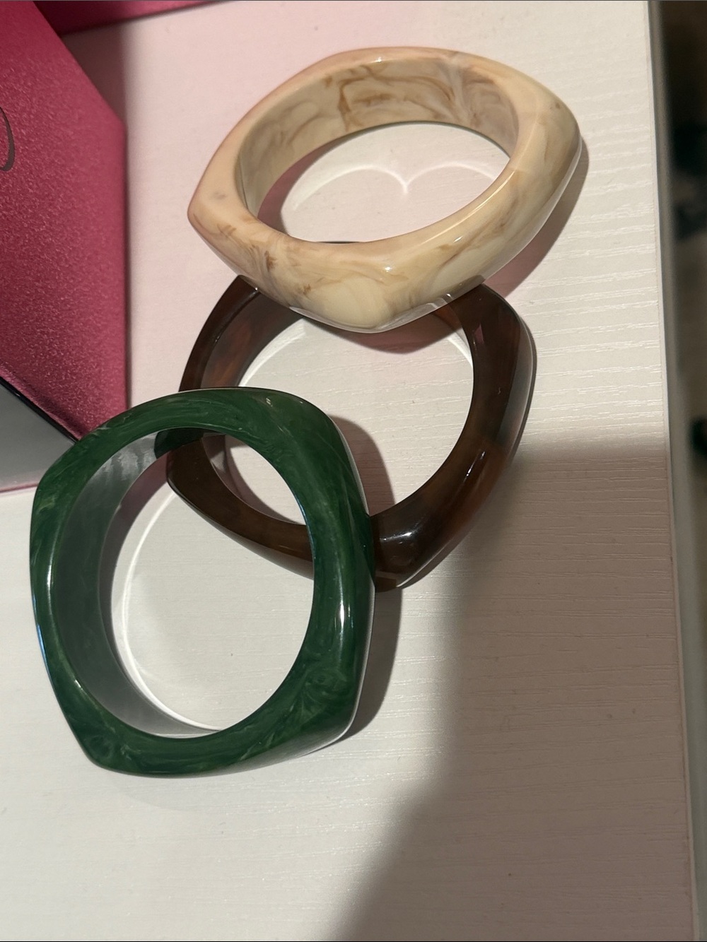 T.J.Maxx Resin Bangle Bracelet Trio - Green, Brown, Cream